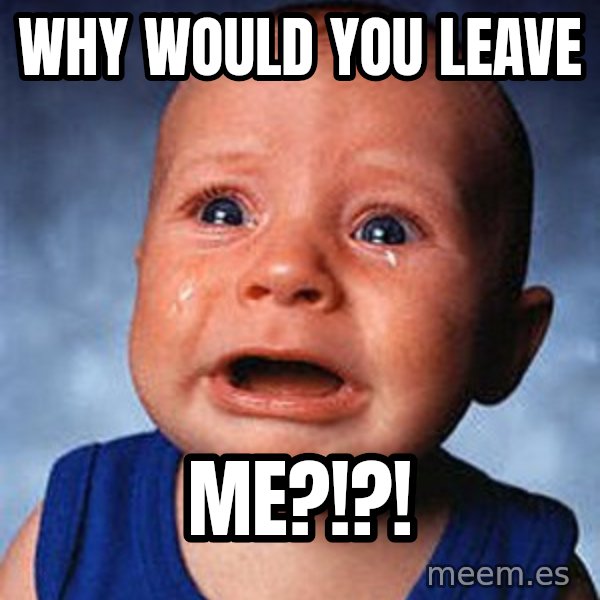 Crying Baby meme: why would you leave / me?!?!