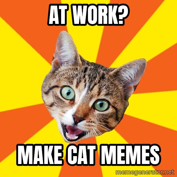 Bad Advice Cat meme: At work? / Make cat memes