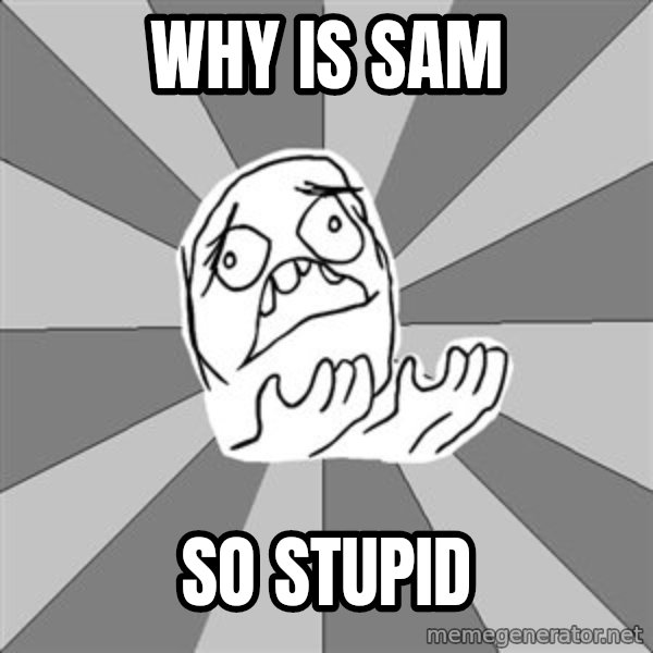 Whyyy??? meme: why is sam / so stupid