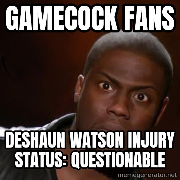 kevin hart nigga meme: Gamecock fans / Deshaun Watson Injury status: Questionable
