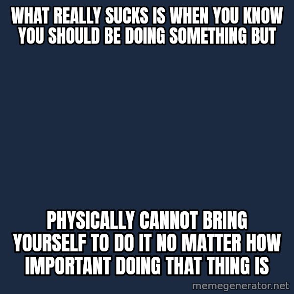 Chronic Illness Cat meme: what really sucks is when you know you should be doing something but / physically cannot bring yourself to do it no matter how important doing that thing is
