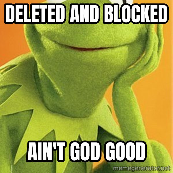 Kermit the frog meme: Deleted and Blocked / Ain't God good