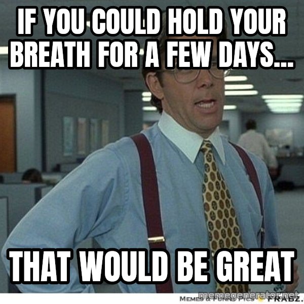 Yeah If You Could Just meme: if you could hold your breath for a few days... / that would be great