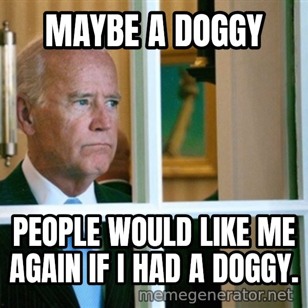 Sad Joe Biden meme: Maybe a doggy / People would like me again if I had a doggy.