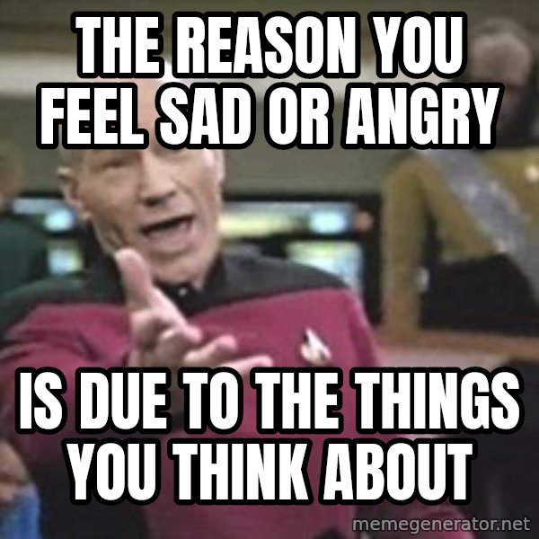 Captain Picard meme: the reason you feel sad or angry / is due to the things you think about