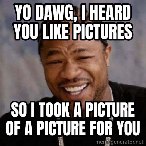 Yo Dawg meme: yo dawg, i heard you like pictures / so i took a picture of a picture for you