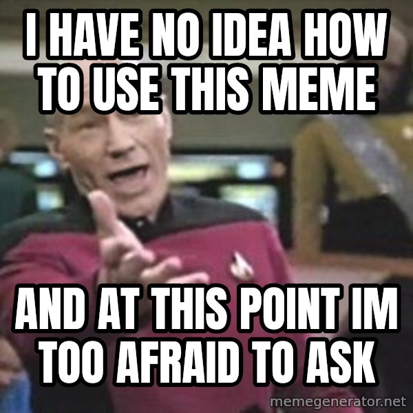 Captain Picard meme: I HAVE NO IDEA HOW TO USE THIS MEME / AND AT THIS POINT IM TOO AFRAID TO ASK