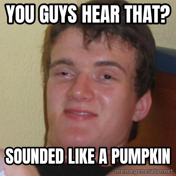 Stoner Stanley meme: you guys hear that? / sounded like a pumpkin