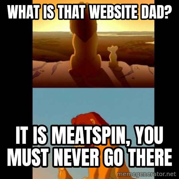 Lion King Shadowy Place meme: what is that website dad? / it is meatspin, you must never go there