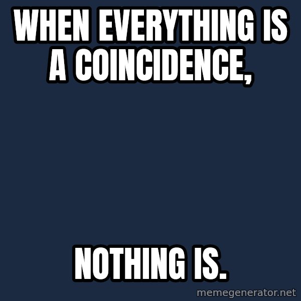 Syndrome Incredibles  meme: When everything is a coincidence, / Nothing is.