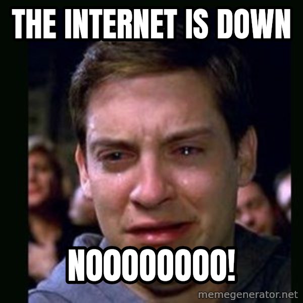 crying peter parker meme: the internet is down / NO0oooooo!