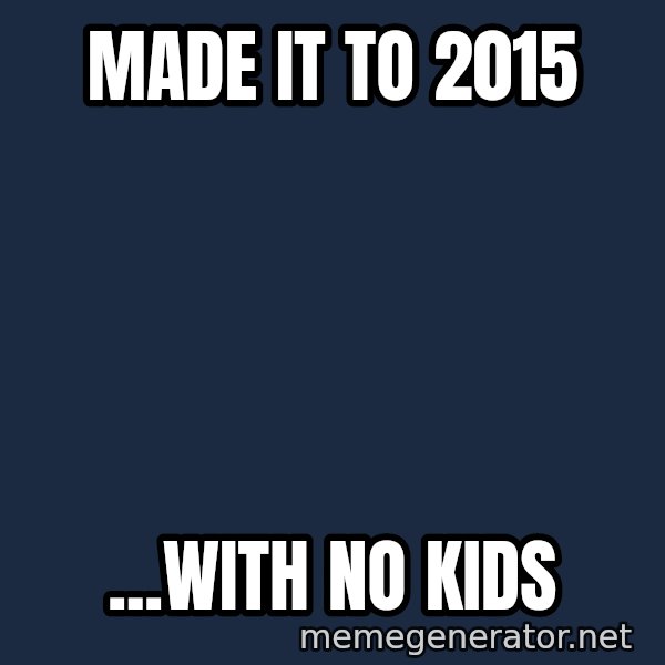 Leonardo Dicaprio Champagne Toast Great Gatsby meme: Made it to 2015 / ...with no kids