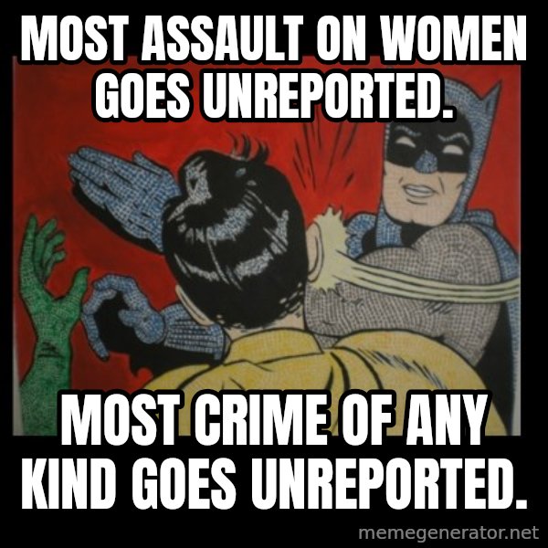 batman slap robin meme: Most assault on women goes unreported. / Most crime of any kind goes unreported.