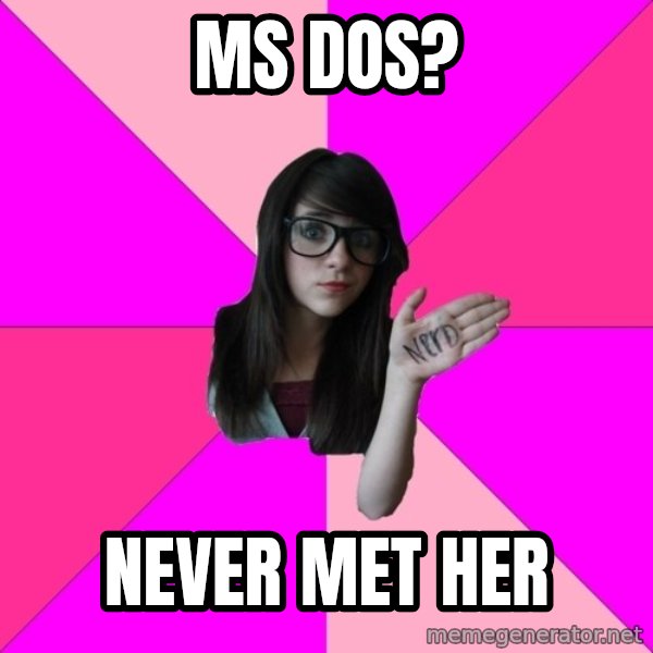 Idiot Nerd Girl meme: Ms dos? / Never met her