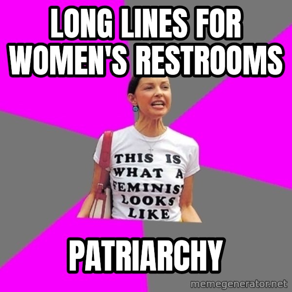Feminist Cunt meme: long lines for women's restrooms / patriarchy
