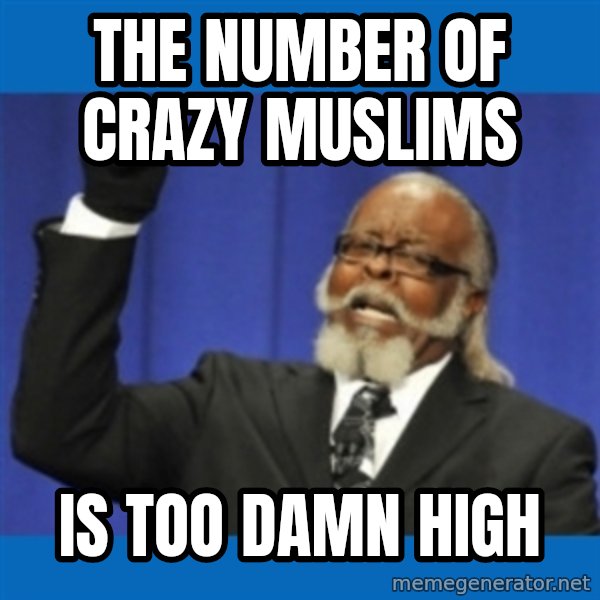 Rent Is Too Damn High meme: the number of crazy muslims / is too damn high
