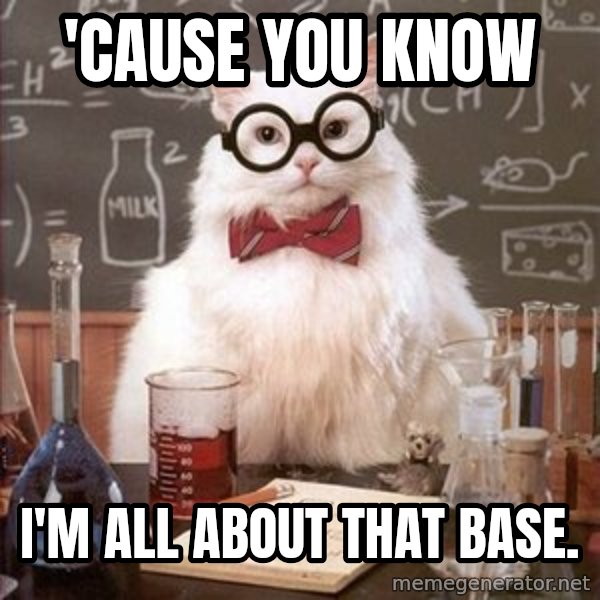 Chemistry Cat meme: 'Cause you know / I'm all about that base.