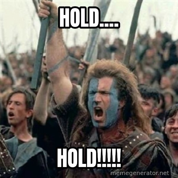 William Wallace braveheart mel gibson lol meme: Hold.... / HOLD!!!!!