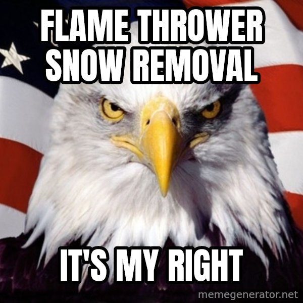 American Pride Eagle meme: Flame thrower snow removal / It's my right