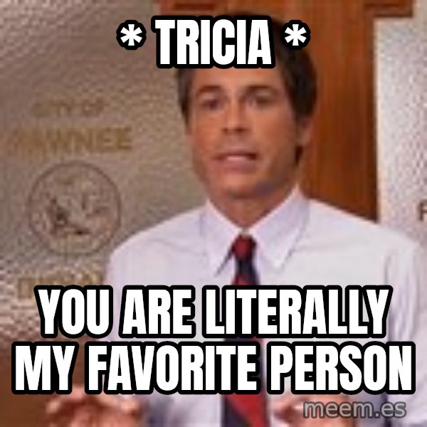 Parks And Rec Rob Lowe meme: *   Tricia   * / You are literally my favorite person