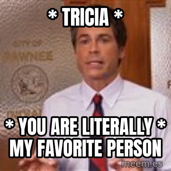 Parks And Rec Rob Lowe meme: *     Tricia                               * / *    You   are   Literally    *      My   favorite   person