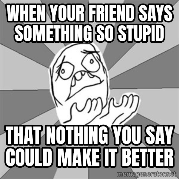 Whyyy??? meme: When your friend says something so stupid / that nothing you say could make it better