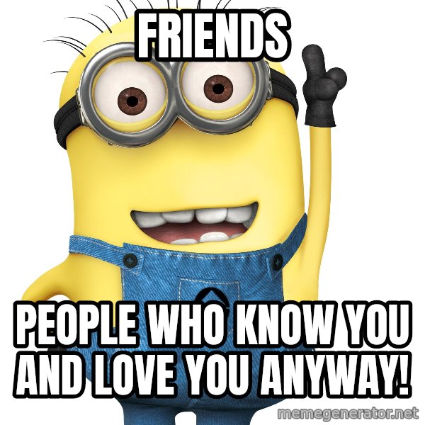 Despicable Me Minion meme: Friends / people who know you and love you anyway!