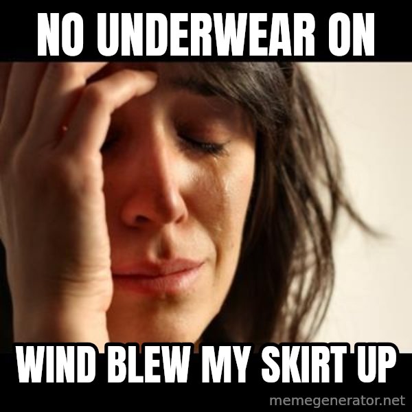 crying girl sad meme: no underwear on / wind blew my skirt up