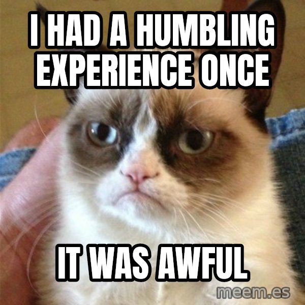 Grumpy Cat  meme: I had a humbling experience once / it was awful