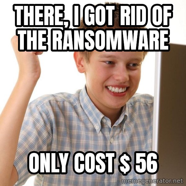 First Day on the internet kid meme: There, I got rid of the ransomware / Only cost $ 56