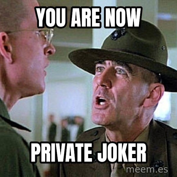 Full Metal Jacket Sgt meme: You are now / Private joker