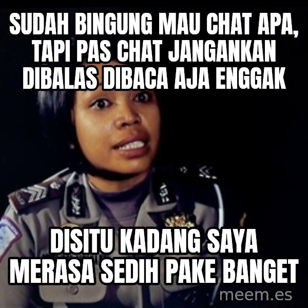 disitu kadang saya merasa sedih meme: Sudah bingung mau chat apa, tapi pas chat jangankan dibalas dibaca aja enggak / disitu kadang saya merasa sedih pake banget