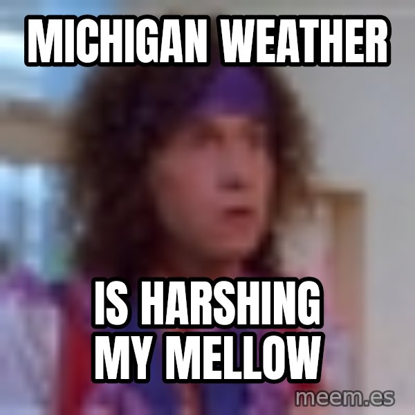Pauly Shore meme: Michigan weather / Is harshing my mellow