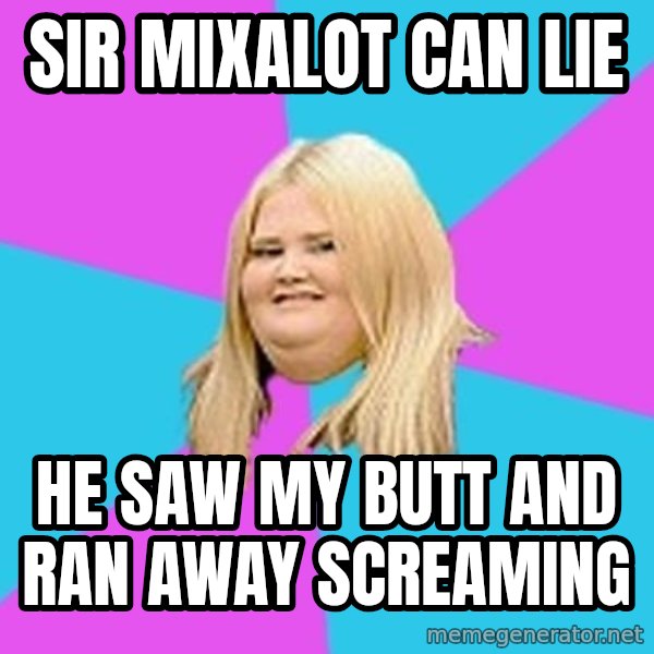 Fat Girl meme: sir mixalot can lie / he saw my butt and ran away screaming
