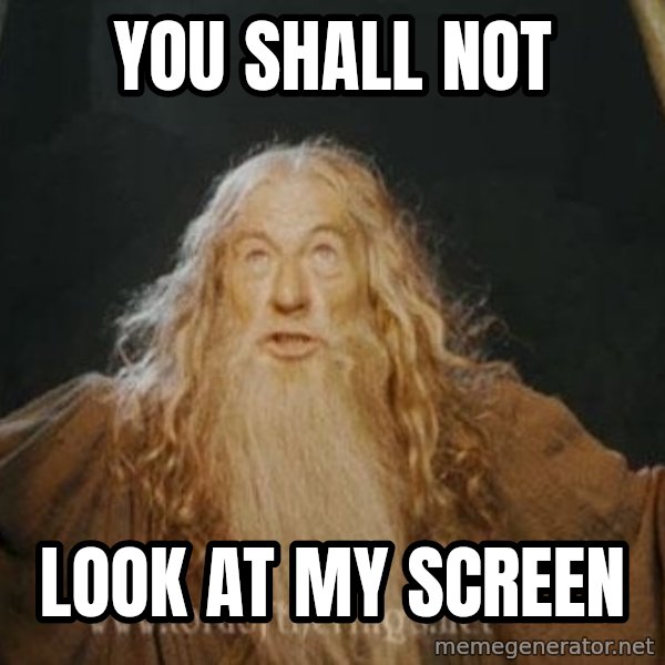 You shall not pass meme: YOU SHALL NOT / LOOK AT MY SCREEN