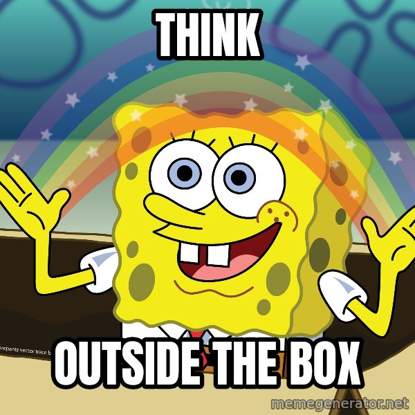 spongebob rainbow meme: THINK / outside the box