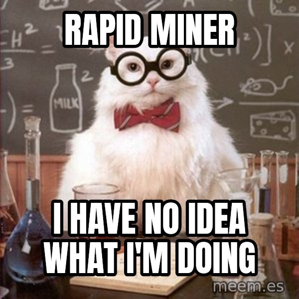 Chemistry Cat meme: Rapid Miner / I have no idea what i'm doing