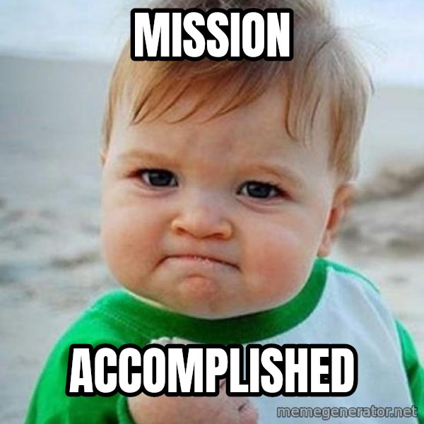 victory kid meme: mission / accomplished