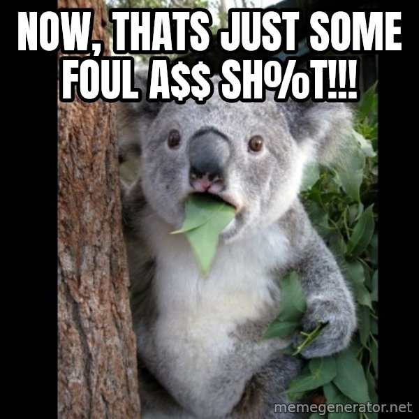 Koala can't believe it meme: Now, THATS just some foul a$ sh%t!!!