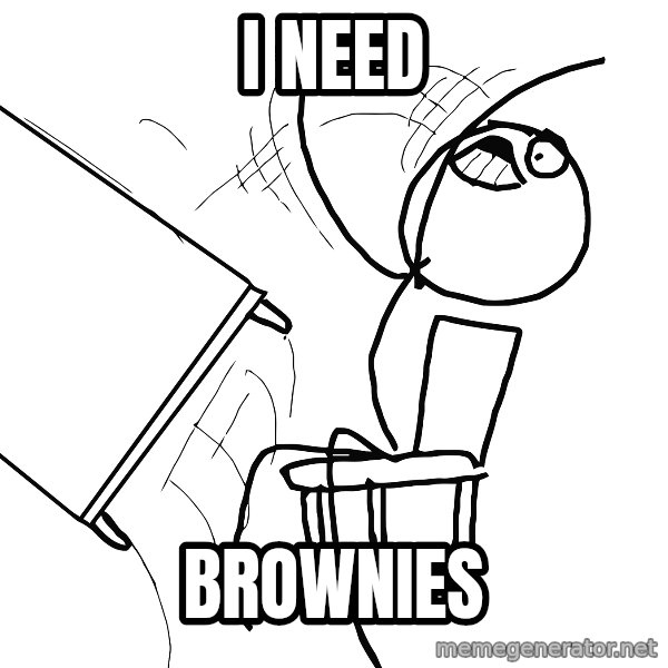 Desk Flip Rage Guy meme: I NEED / BROWNIES