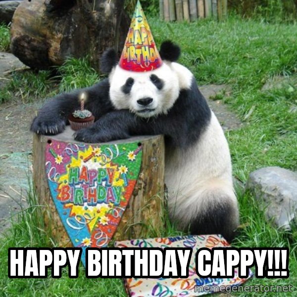 Happy Birthday Panda meme: HAPPY BIRTHDAY CAPPY!!!