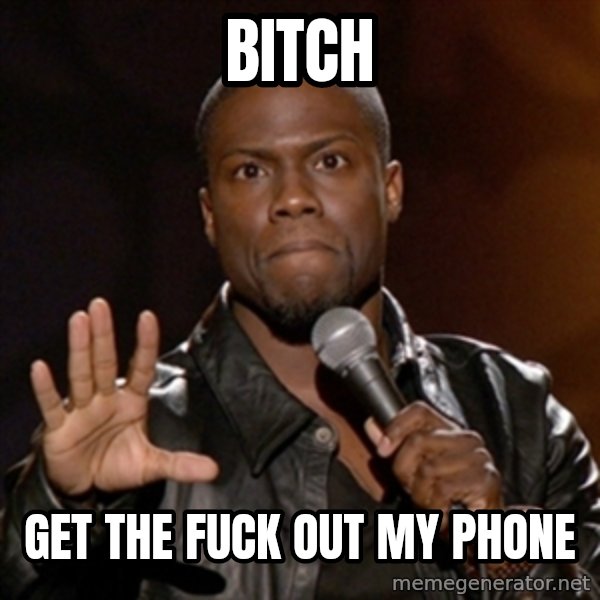 Kevin Hart meme: bitch / get the fuck out my phone