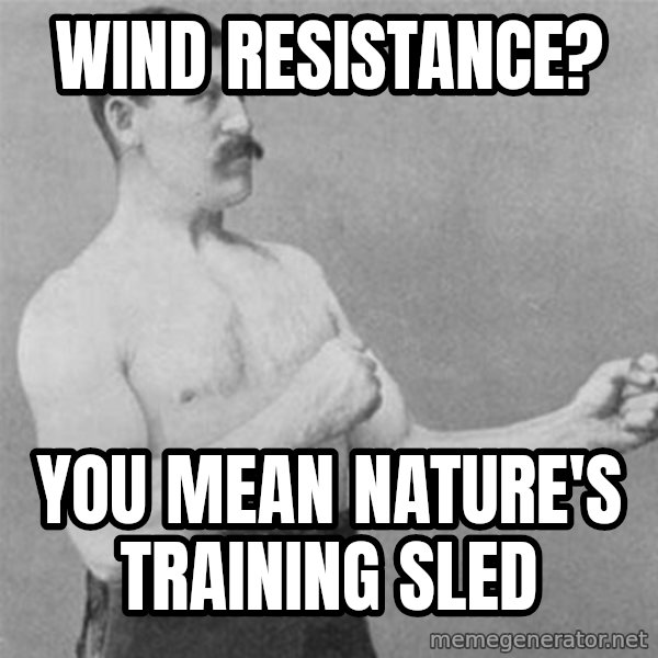 overly manlyman meme: wind resistance? / you mean Nature's training sled