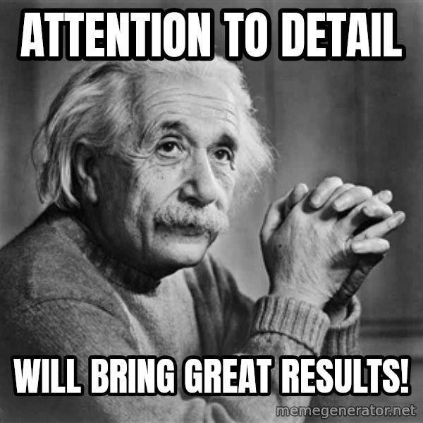 Albert Einstein meme: Attention to detail / Will bring great results!