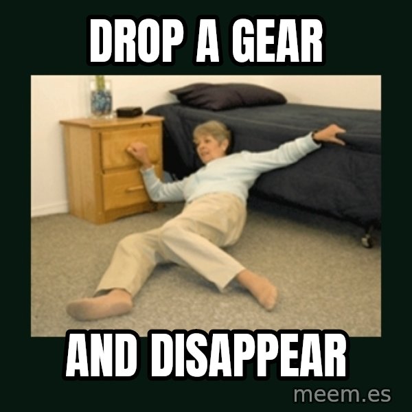life alert lady meme: Drop a gear / And disappear