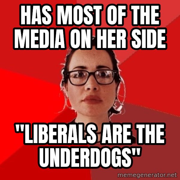 Liberal Douche Garofalo meme: Has most of the media on her side / "Liberals are the underdogs"