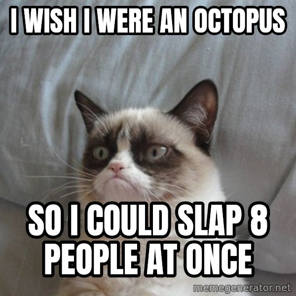 Grumpy cat good meme: i wish i were an octopus / so i could slap 8 people at once