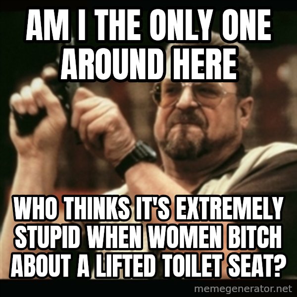 am i the only one around here meme: Am I the only one around here / who thinks it's extremely stupid when women bitch about a lifted toilet seat?