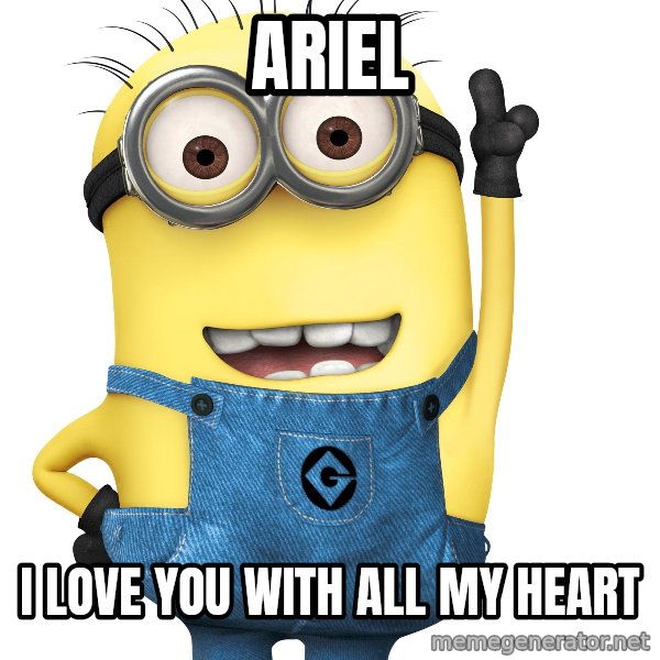 Despicable Me Minion meme: Ariel / I love you with all my heart