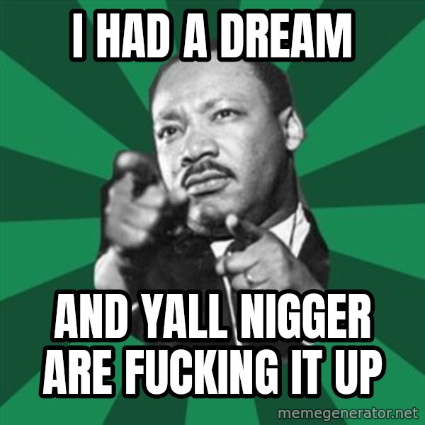Martin Luther King jr.  meme: I had a dream / And yall Nigger are fucking it up